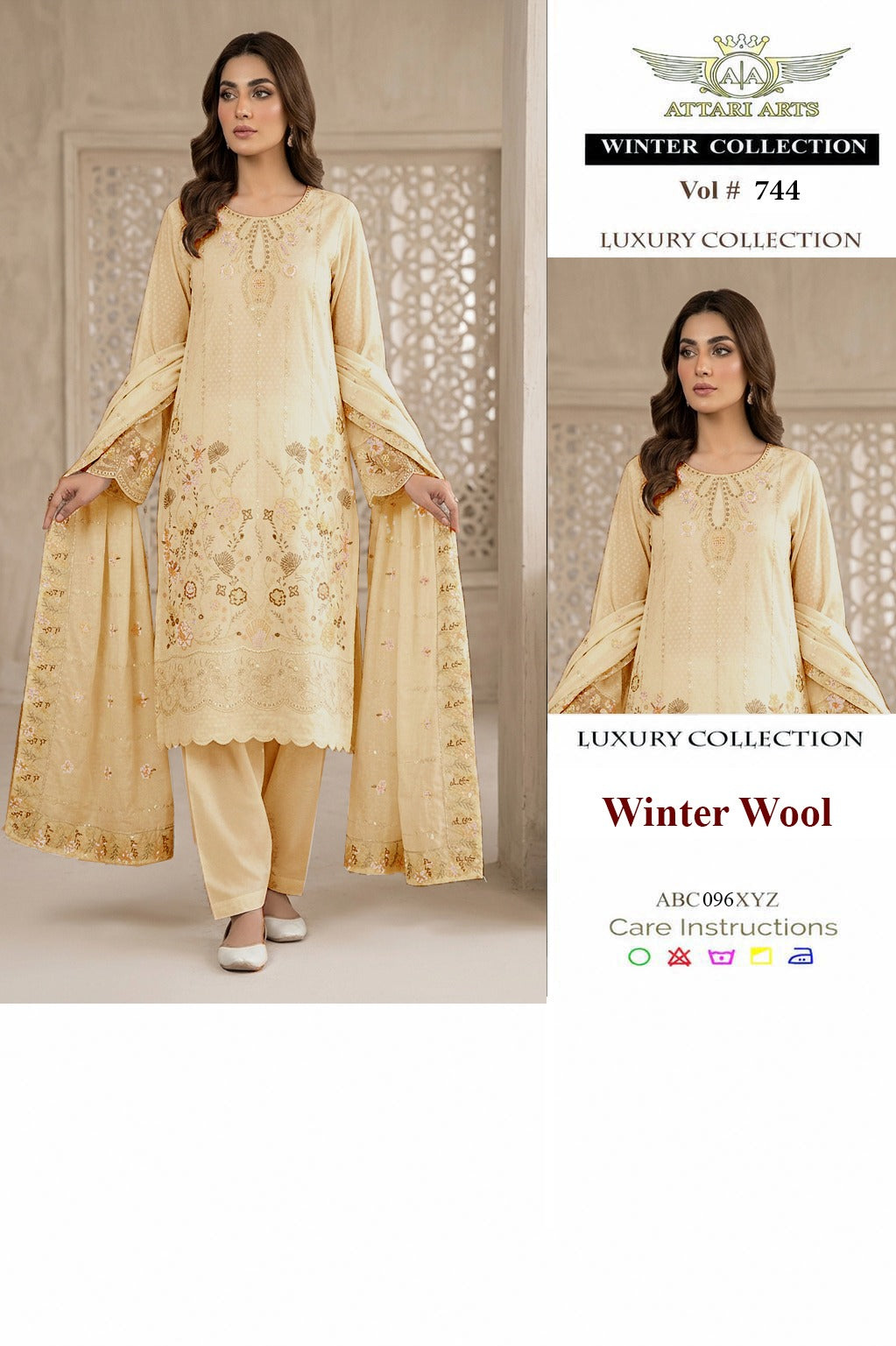 Attari Arts Winter Wool Embroidered 3 Piece Suit – Luxury Collection Vol 744