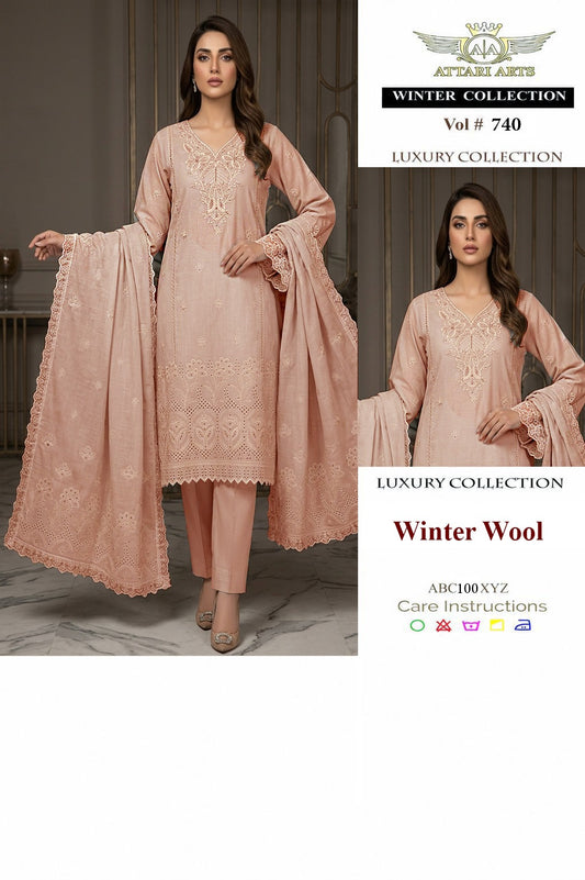 Luxury Winter Wool 3 Piece Suit – Peach | Vol #740 | Attari Arts