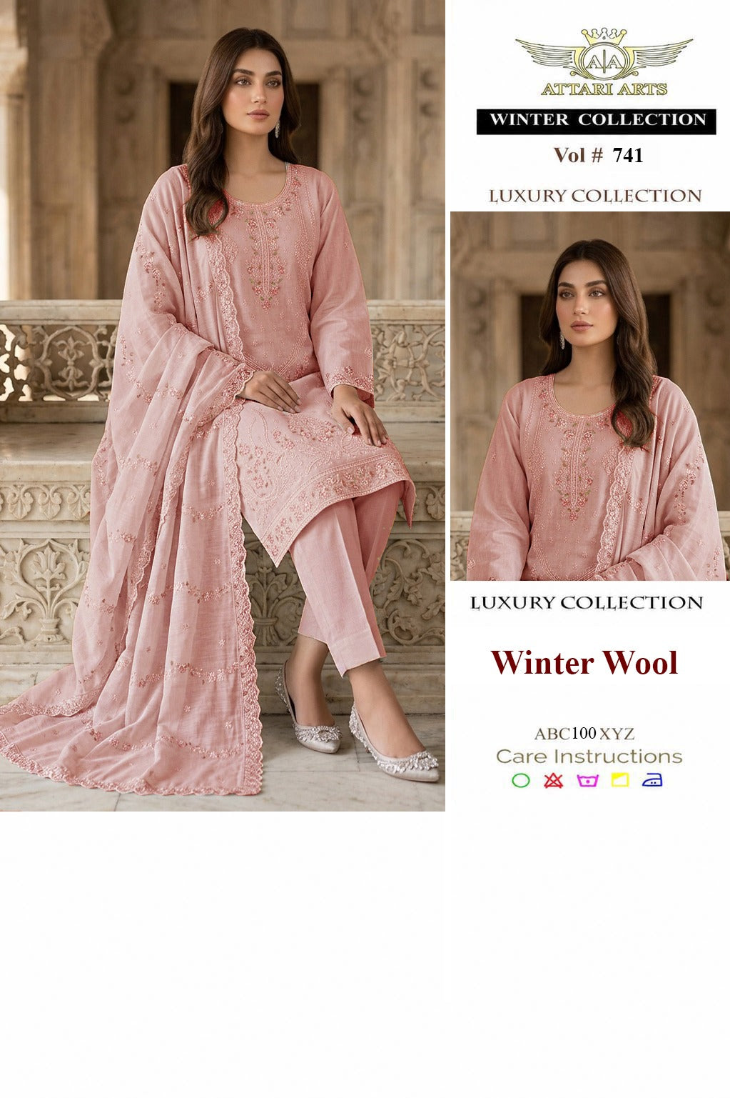 Attari Arts Winter Wool Embroidered 3 Piece Suit – Luxury Collection Vol 741