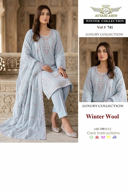 Attari Arts Winter Wool Embroidered 3 Piece Suit – Luxury Collection Vol 741