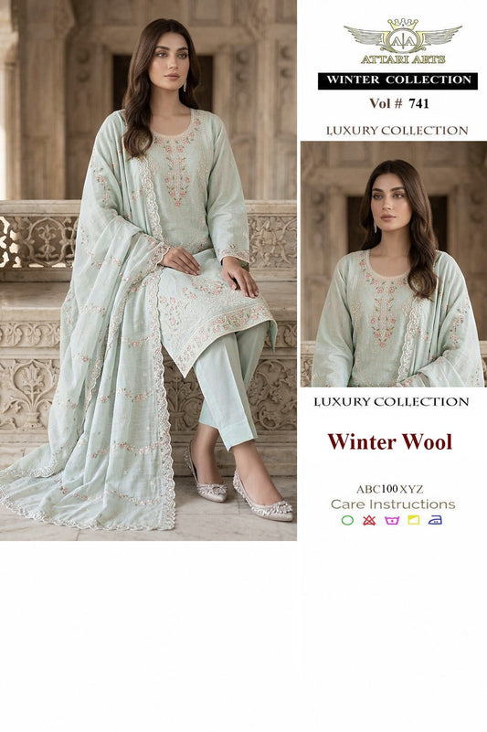 Attari Arts Winter Wool Embroidered 3 Piece Suit – Luxury Collection Vol 741