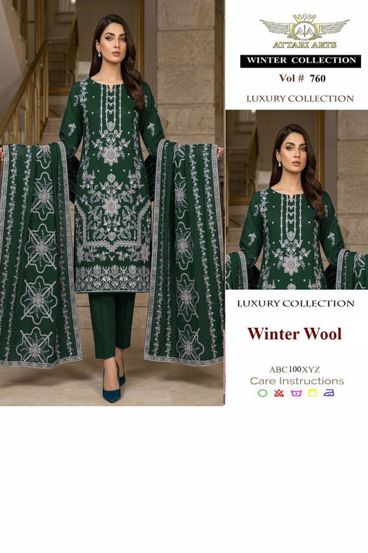 Attari Arts Winter Wool Embroidered 3 Piece Suit – Luxury Collection Vol 760