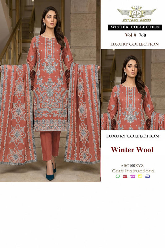Attari Arts Winter Wool Embroidered 3 Piece Suit – Vol 760