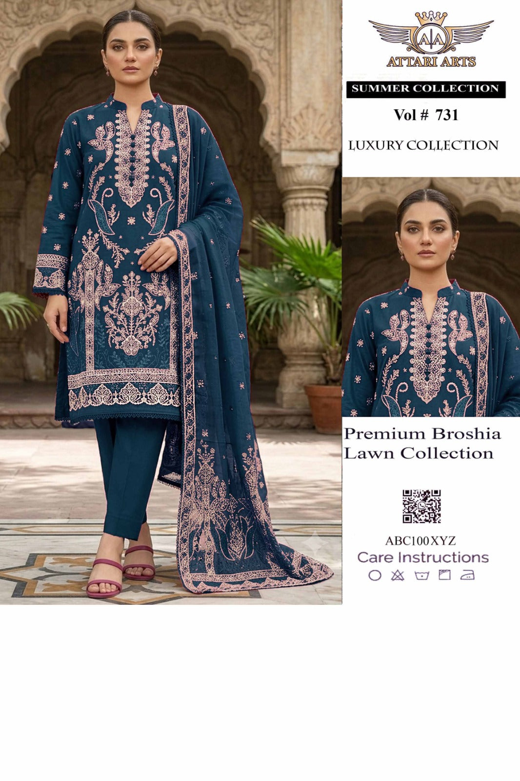 Attari Arts Premium Broshia Lawn Embroidered 3 Piece Suit – Vol #731