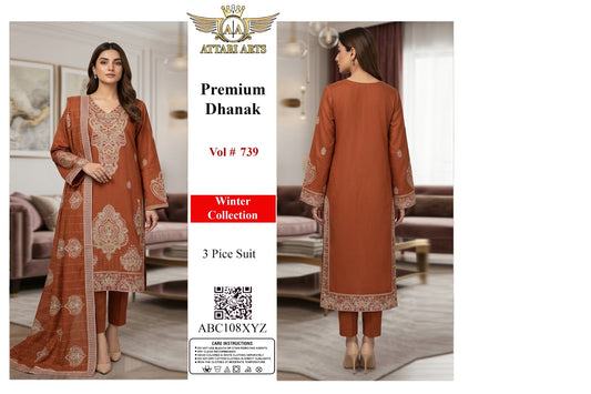 Premium Dhanak 3 Piece Suit – Winter Collection Vol #739 | Attari Arts